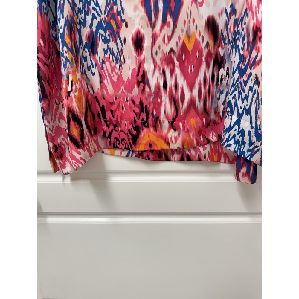 Chico's Size 0 Oversized Wide Tunic Blouse Multicolor Ikat Print Pink Blue EUC - Picture 7 of 10